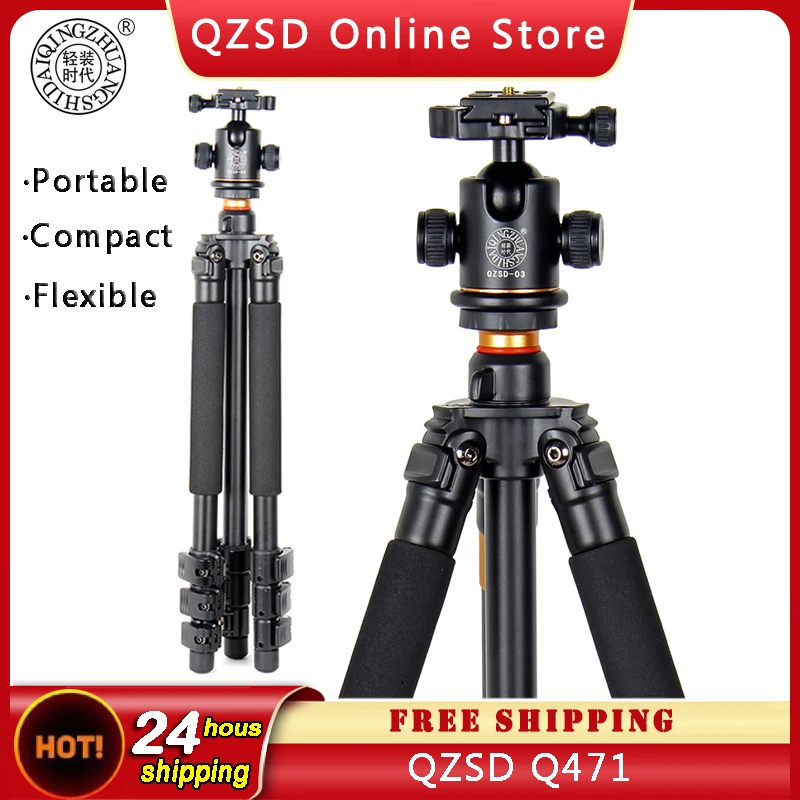 

QZSD Q471 Professional Tripod Lightweight Aluminium Tripod With Ball Head for DSLR Camera Phone Traveling Photography Equipment