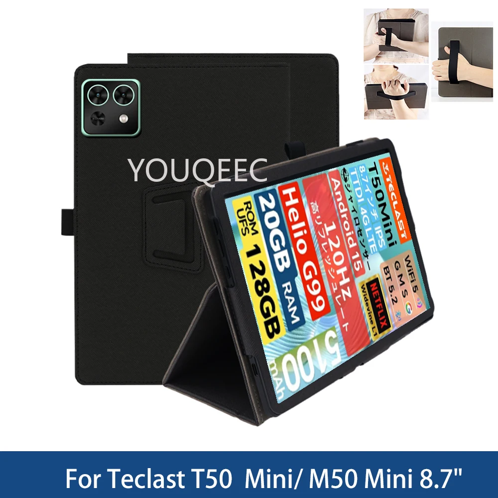 Case for Teclast M50 Mini 2024 T50 Mini 2025 8.68' IN Tablet Anti-Fall Protective Adsorption Case with Hand Rest Two-Fold Stand