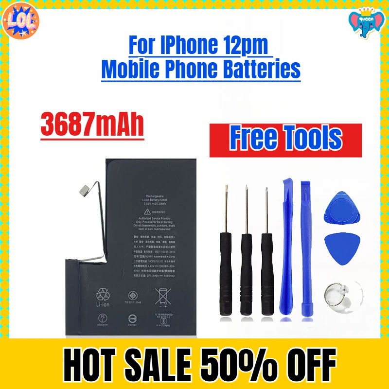 

3687 мАч для IPhone 12pm аккумуляторы для мобильных телефонов Бесплатные инструменты