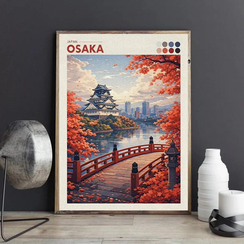 Japanisches Stadtbild-Poster, Tokio, Shizuoka, Kirschblüten, Mt. Fuji, Herbst, Torii-Tor, Okayama-Schloss, Leinwanddruck, Wohnzimmer-Dekoration