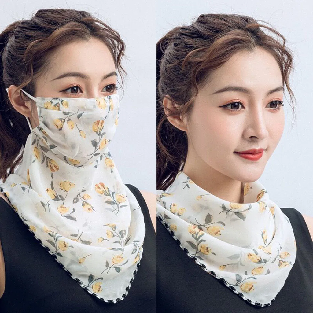 2022 New Summer Chiffon Sun Protection Scarf Multi-Function Face Mask Hair Neck Shawls Wraps Female Bandana Scarves Accessories