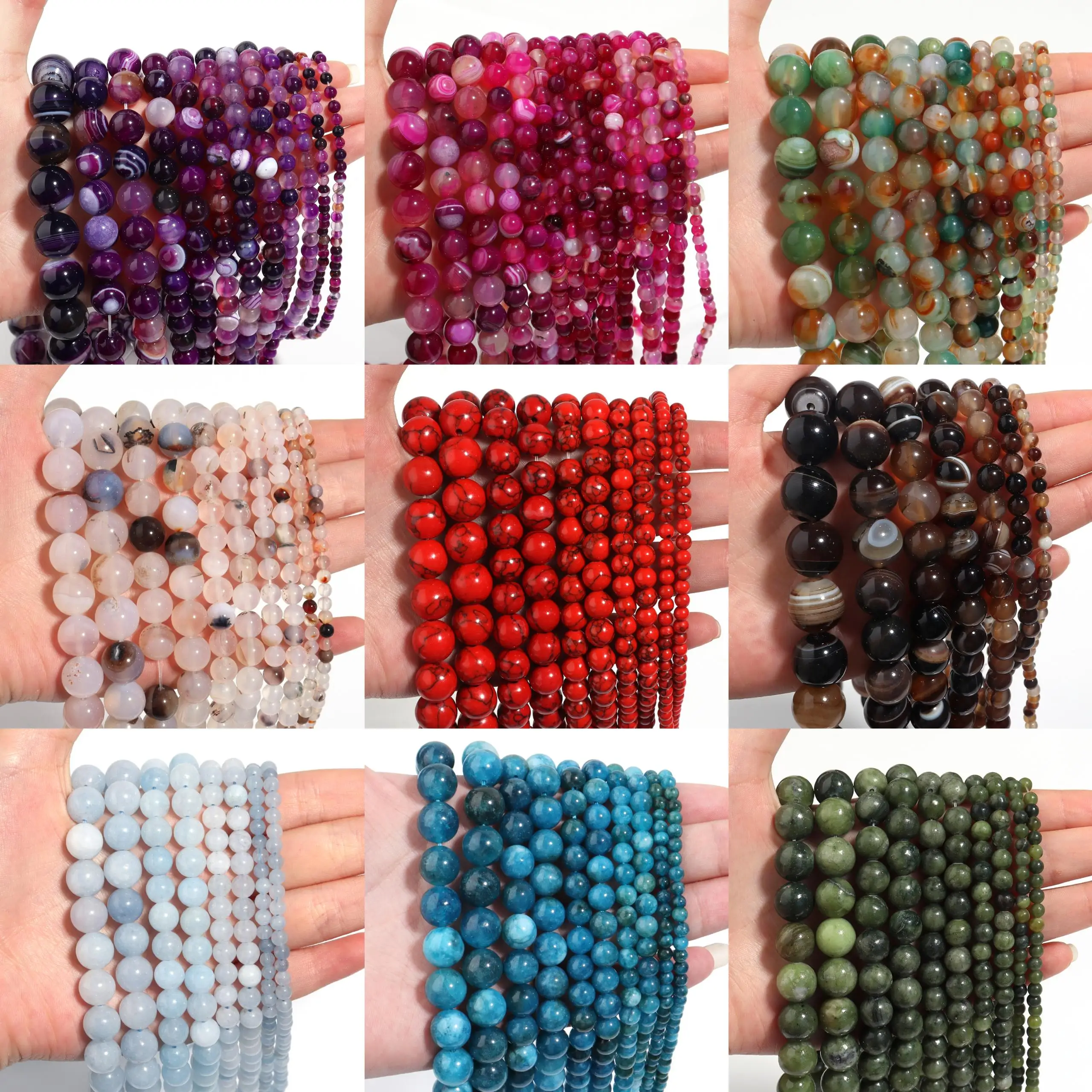 1Strand Natural Stone Beads Jaspers Amazonite Turquoises Agates Round Loose Beads For Jewelry Making DIY Necklace Bracelet