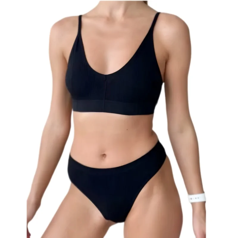 Women Seamless Bra And Panties Set V-neck Bra Top Wire Free Brassiere High Rise Briefs Seamless Underwear Sexy Lingerie Set