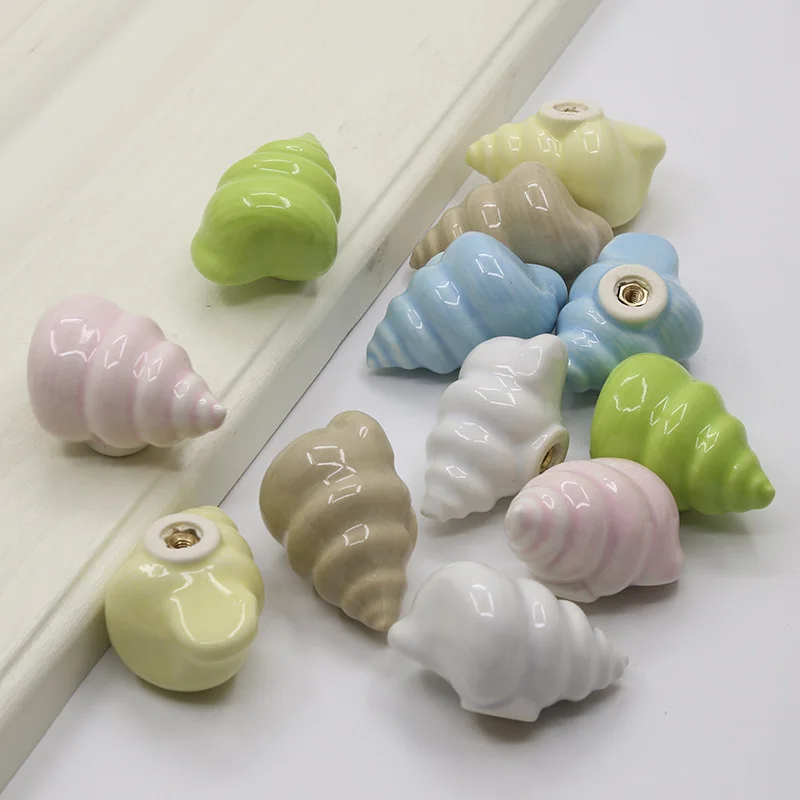 Ceramic Conch Cabinet Knobs Handles Drawer Closet Room Furniture Door Hardware Cupboard Dresser Wardrobes Pulls