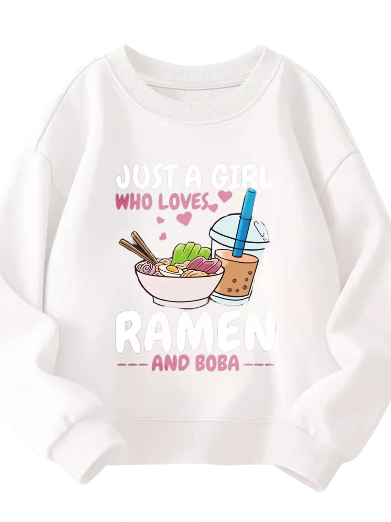 

Детский свитшот с круглым вырезом Just A Girl Who Loves Ramen And Boba Food, пуловер с рисунком для детей Foodie