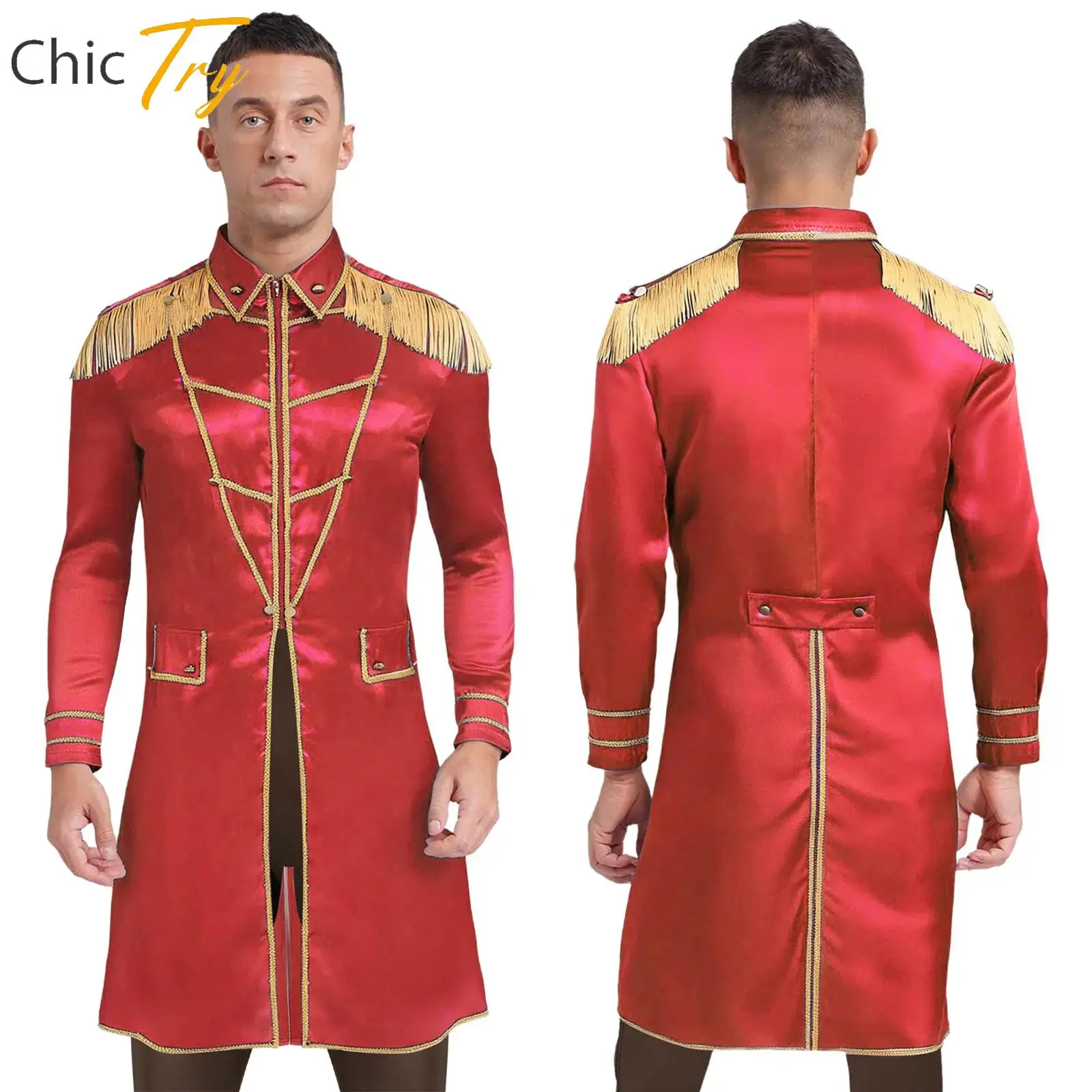 

Medieval Renaissance Long Coat Male Long Sleeve Fringe Shoulder Vintage Jacket Satiny Steampunk Outerwear Knight Cosplay Costume