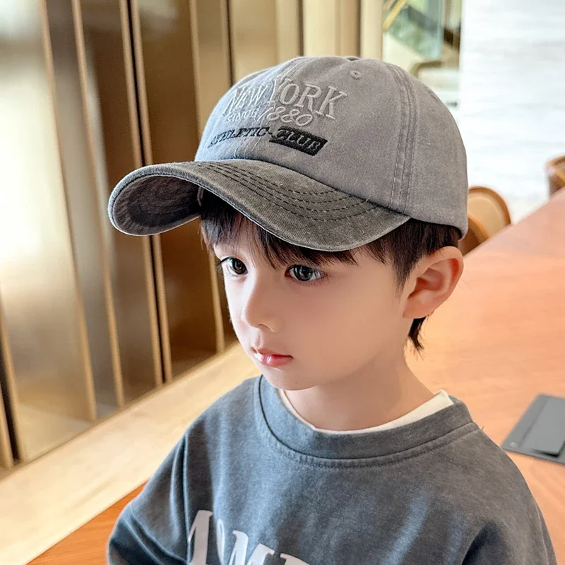 Retro Letter Kids Baseball Cap Fashion Color Block Children Peaked Hat 3-8Year Boys Girls Sunshade Visors Sport Duck Tongue Caps