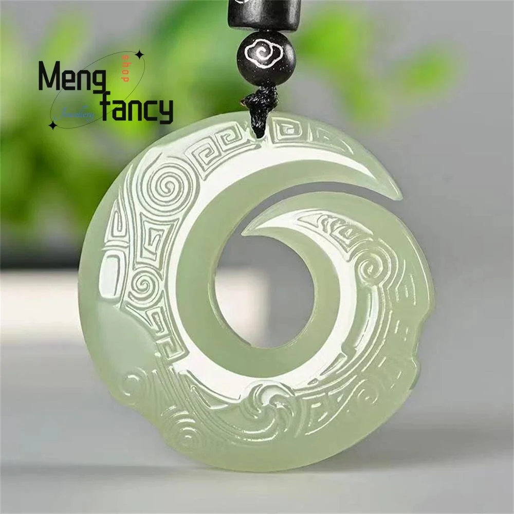 

Natural Hetian Green White Jade Peaceful Luck Buckle Pendant Simple Exquisite High-grade Fashion Jewelry Luxury Holiday Gifts