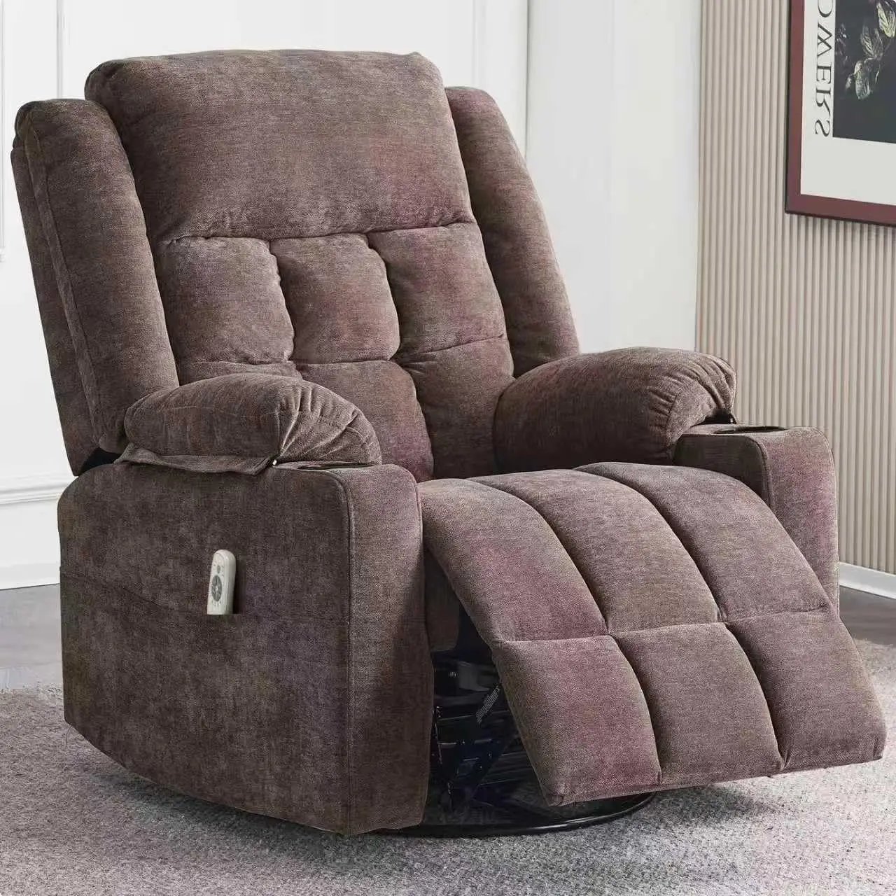 #Power Swivel Rocker Recliner w/ Massage Heat USB Type-C Infinite Position Electric Glider Sofa Living Room Coffee Customized