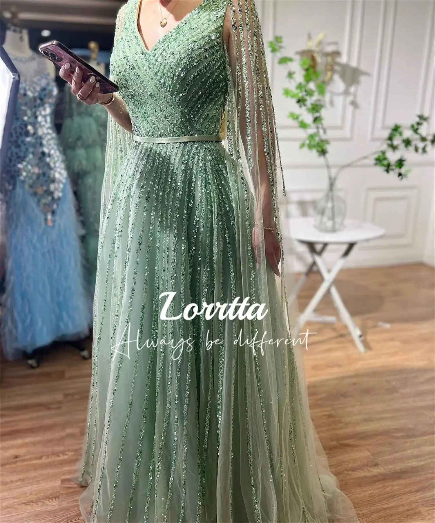 Lorrtta Party Dress Mesh Shiny Fabric Line A Shawl Eid Evening Gala Dresses 2024 Happy Robe De Soiree Femmes Customized