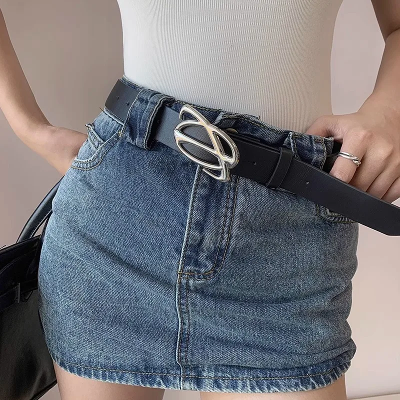 Waist belt women's decorative minimalist high-end feel perforated black ins style student denim pants trendy fashion versatile b