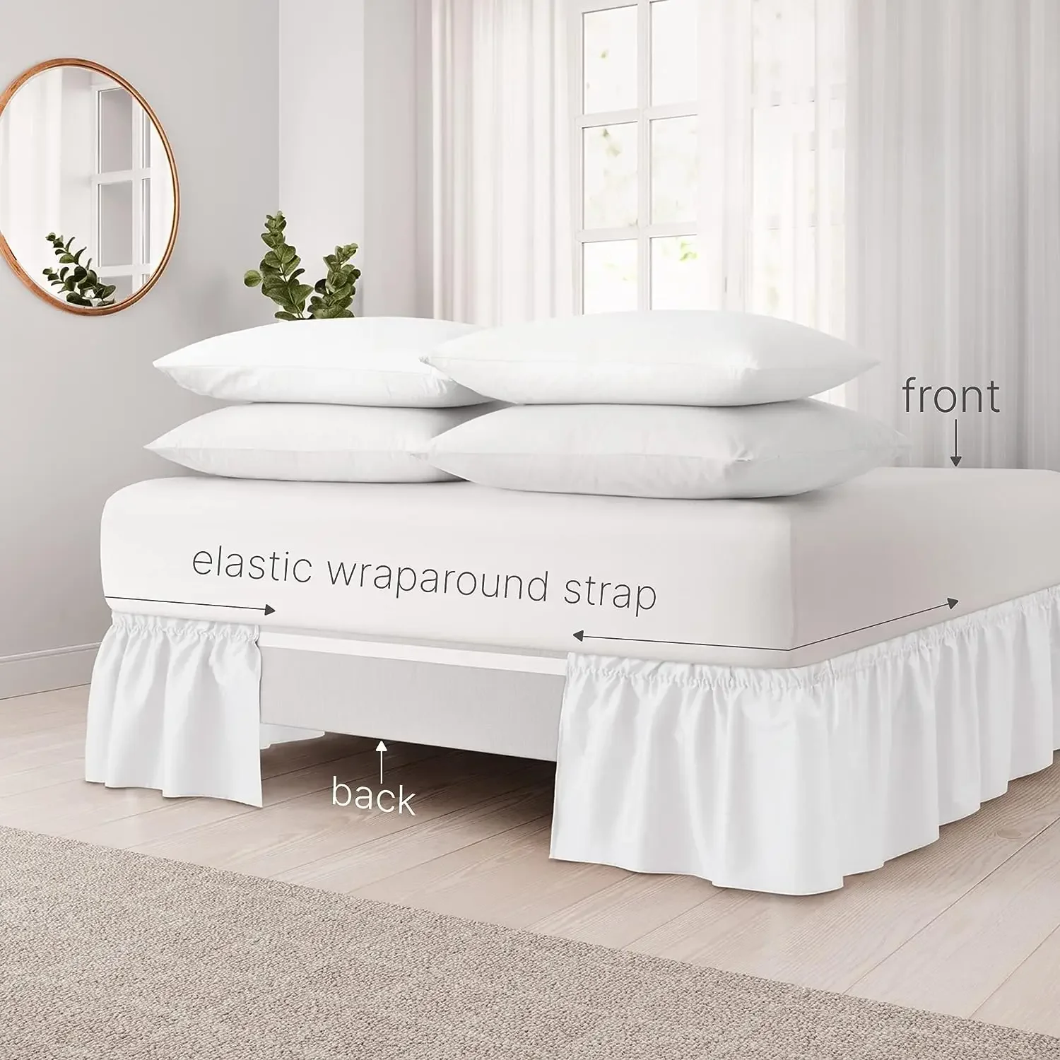 Thicken Wrap Around Dust Ruffle Bed Skirt- Easy Fit Elastic Strap Pleated with Premium Fabric - Wrinkle Free, Machine Wash