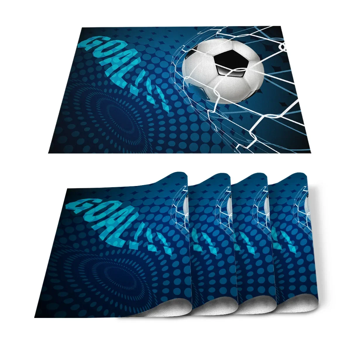 1Pcs Placemat Soccer Balls Football Field Printed Table Mat For Tables Heat-insulation Cotton Linen Kitchen Dining Pads