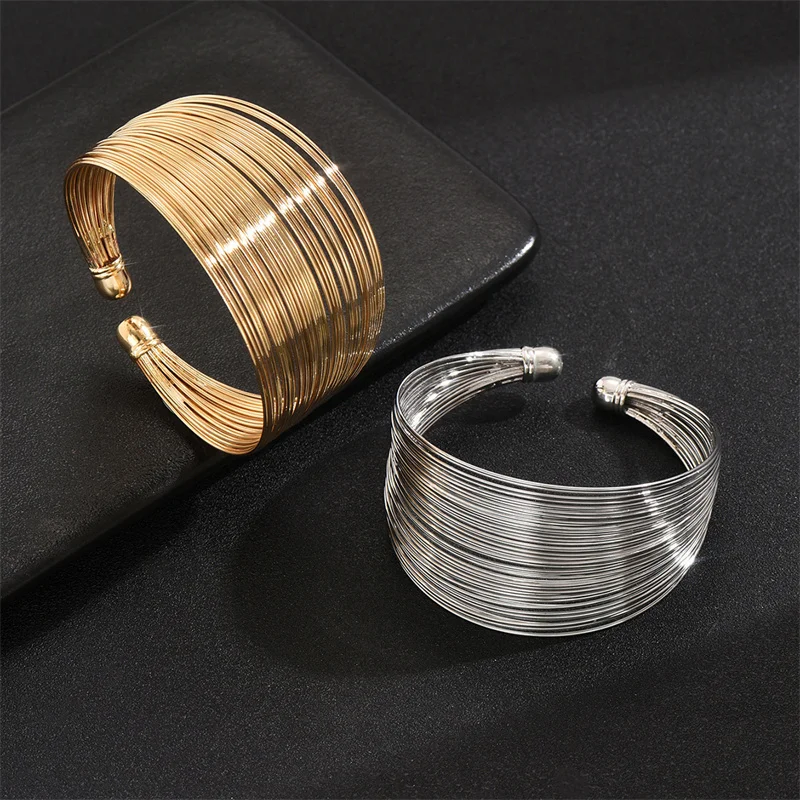 Classic Punk Wide Open Cuff Bracelet Bangle For Women Men Gold