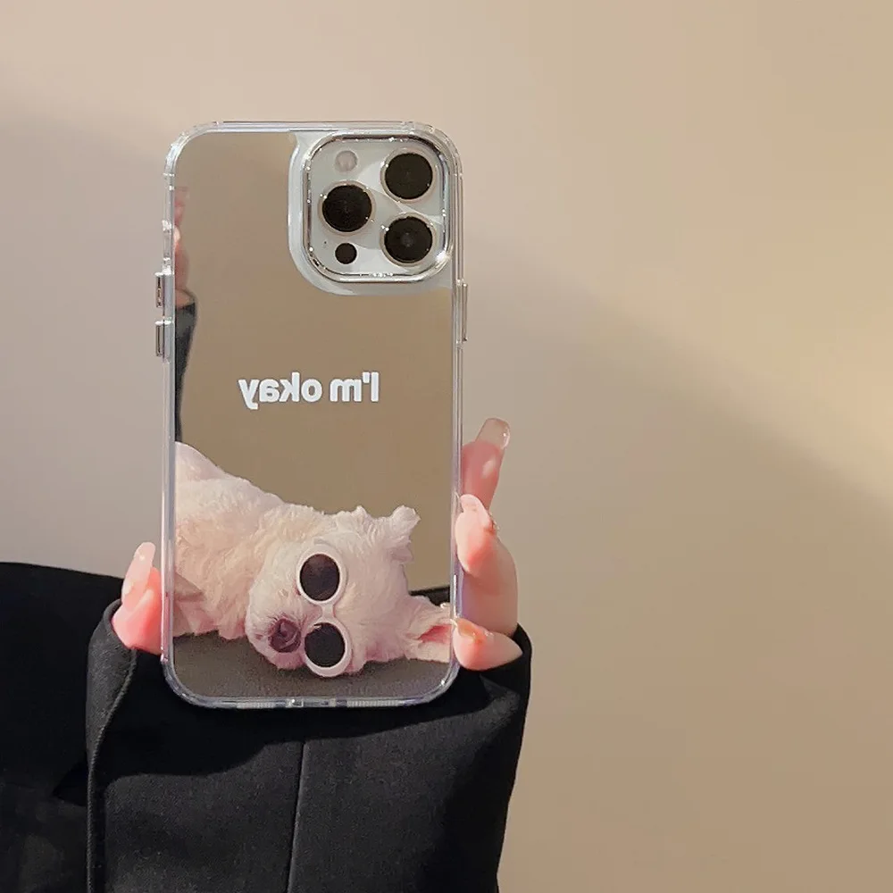 Ins Sonnenbrille Hundemuster galvanisierte Make-up-Spiegel-Telefonhülle für iPhone 14, 16, 15, 12, 13, 11, Pro Max, stoßfeste Schutzhülle