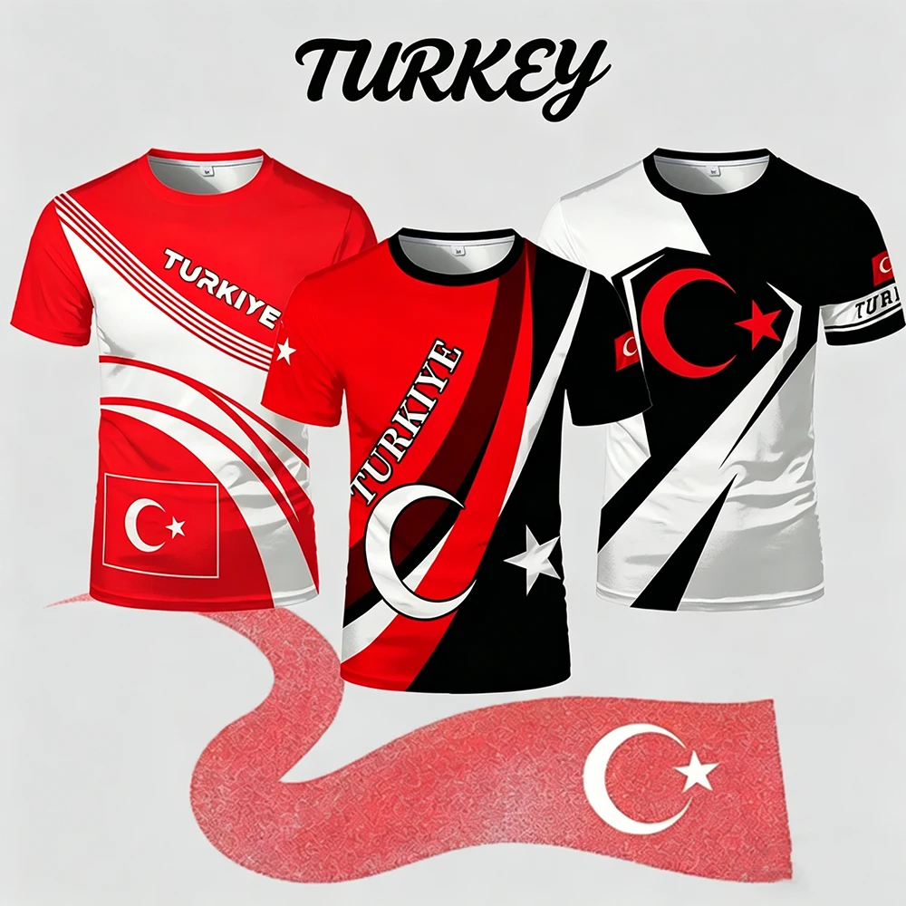 

2026 New Turkish Flag 3D Printed Soccer Jersey Teenager Summer Breathable Quick-Drying T-Shirt Men's Outdoor Football Sports Top