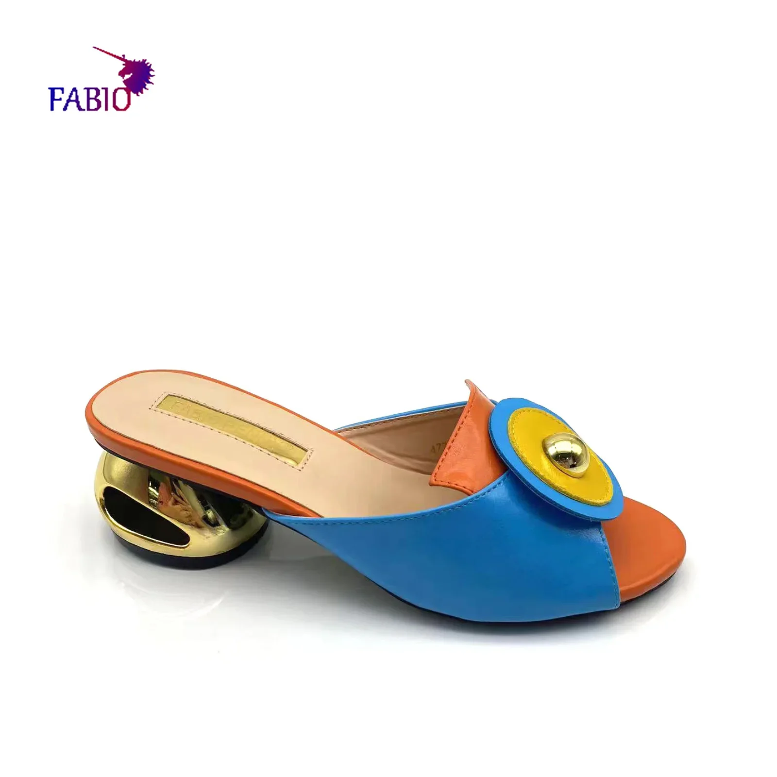 FABIO PENNY Women\'s Multicolored Midheel Slippers Italian-Style Comfortable Casual Party Banquet Shoes