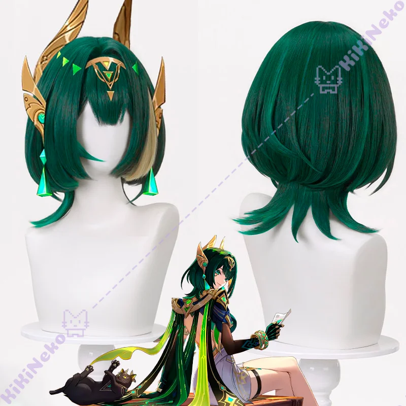 Jogo genshin impacto nefer peruca cosplay nefer verde peruca curta para comicon festa de halloween adulto feminino masculino role play prop