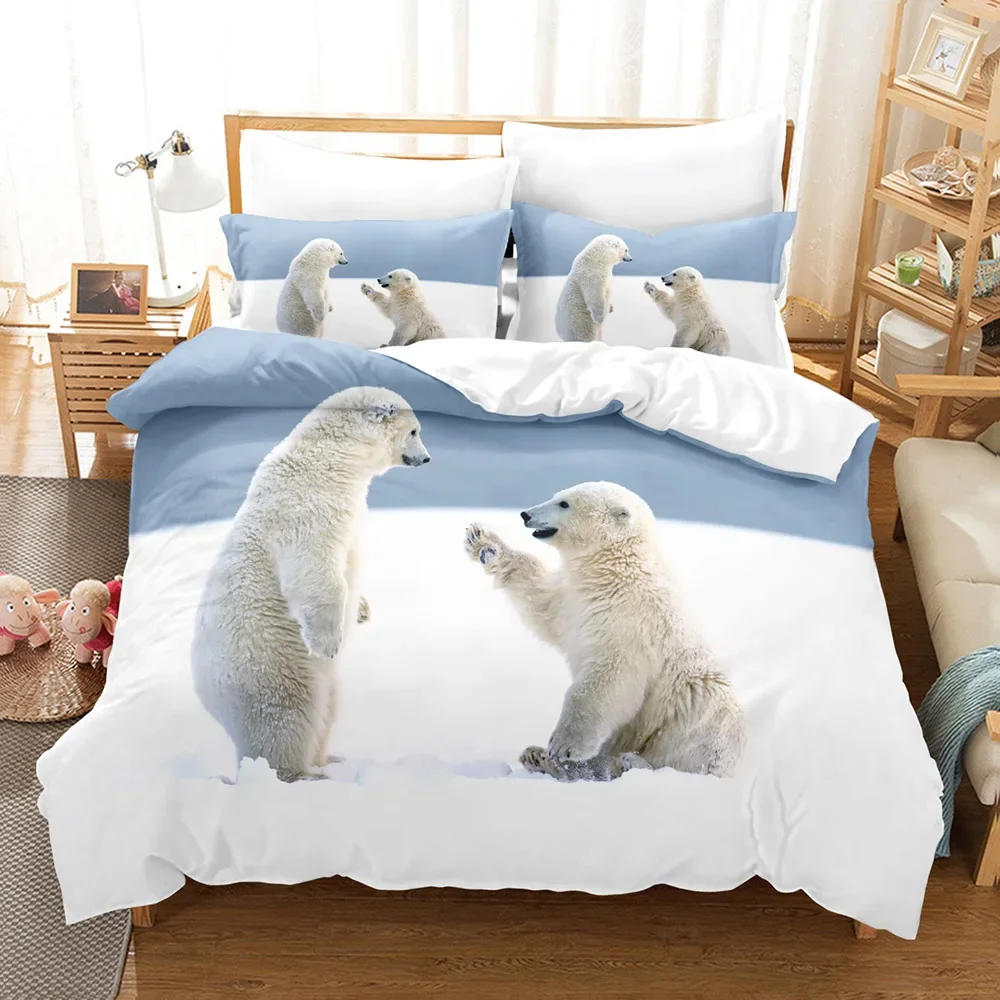 3D Printed Cute Bear Duvet Cover Set with Pillowcase Polar Bear Bedding Sets Comforter Cover Wild Animals Bed Set Queen Size