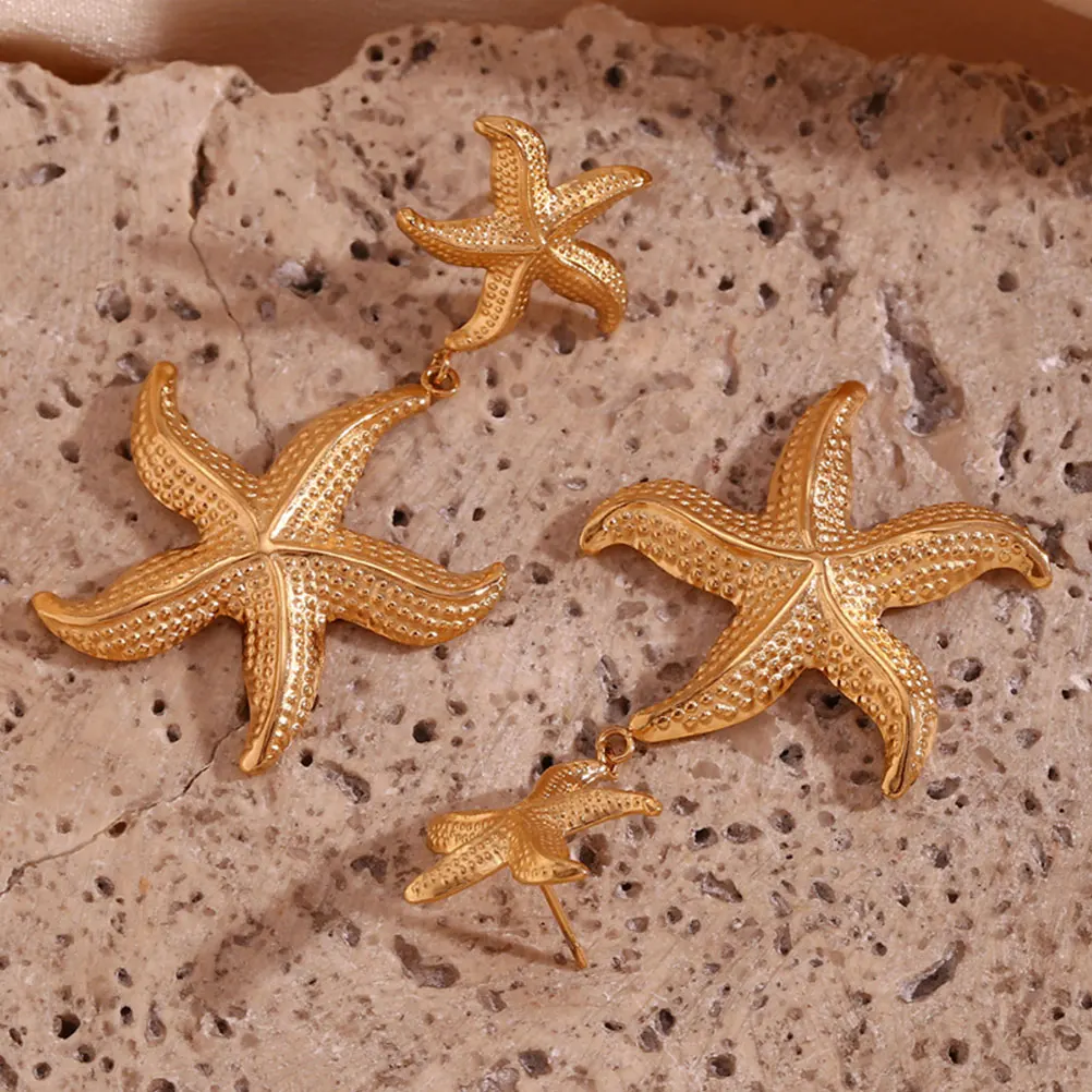 

Sea Star Earrings Danglers Retro Holiday Beach Party Trendy Stainless Steel Golden Color Pierced Earrings For Women Girls