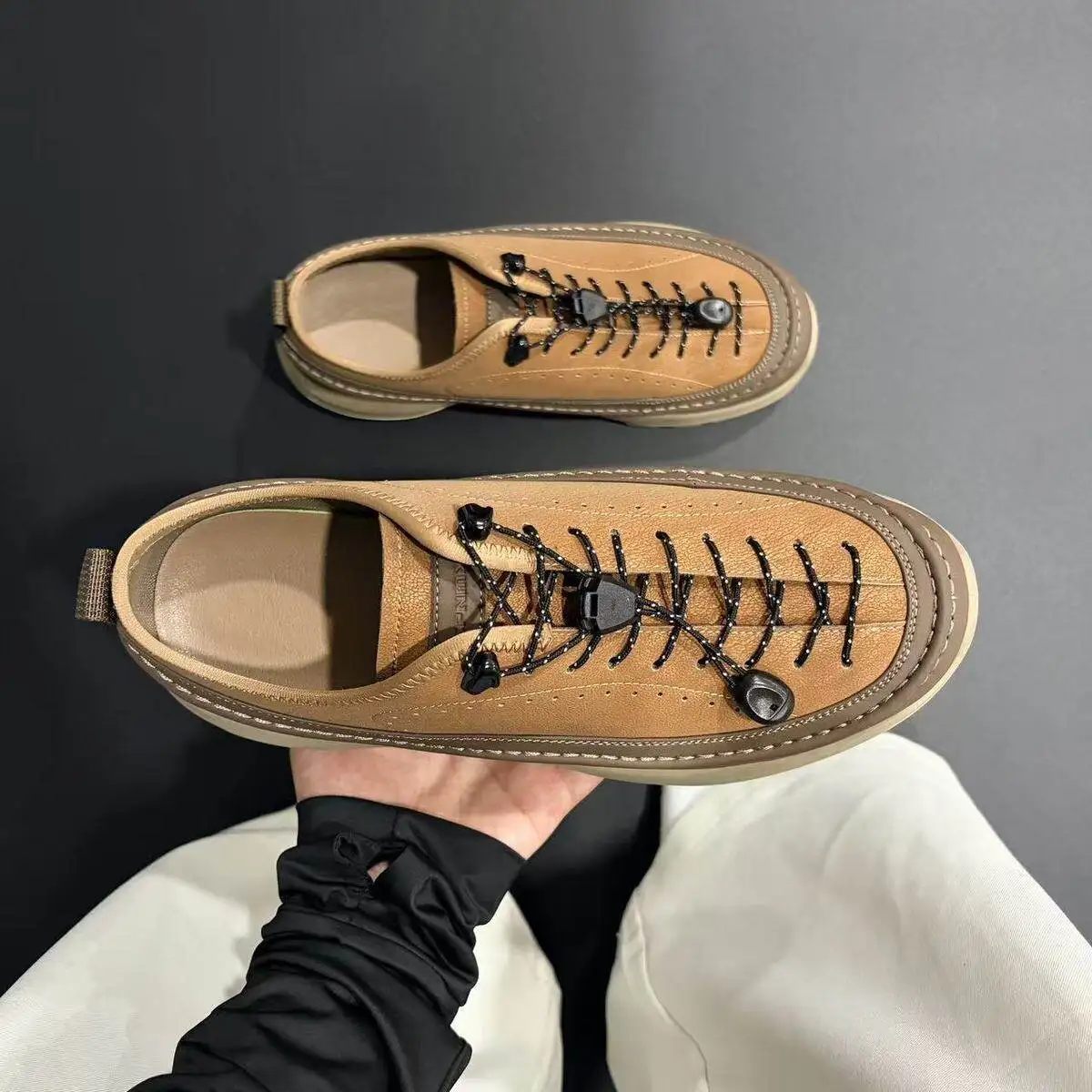 Men's Casual Sneakers Elastic Laces Upper Thick Non-Slip Sole Breathable Perforated Design Slip-On Style Urban Outdoor Footwear