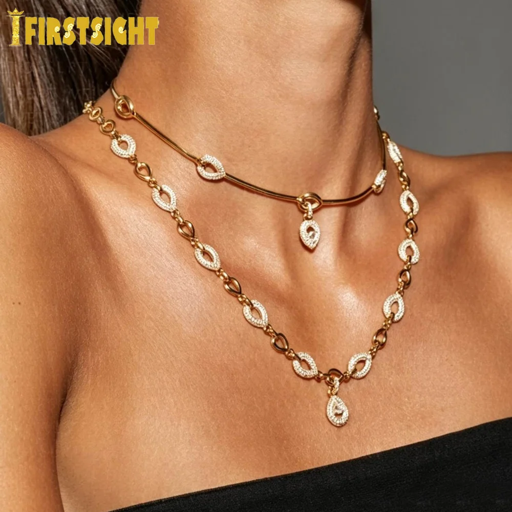 Full Cubic Zircon Necklace Wedding Accessories Simple Water Drop Pendant Chokers Bridal Marriage Collarbone Chain Neck Jewelry