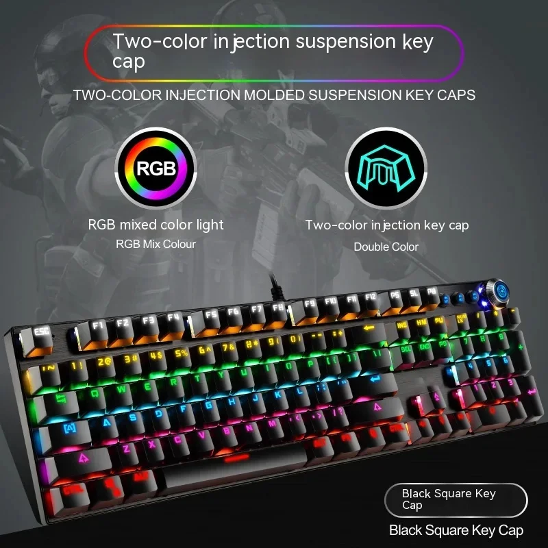 Yunguo K88 Game Office Real Mechanical Metal Keyboard Computer Wired Usb Green Axis 104 Key Multimedia Rgb Business Office Game