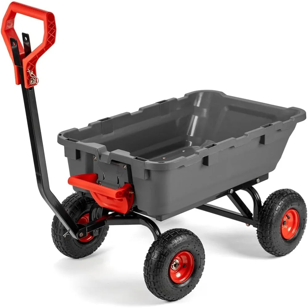 

2-in-1 Convertible Handle Heavy Duty Garden Cart Dump Wagon Utility 800-Pound Dump Cart Utility Cart for Yard, Farm 10" Pneumat