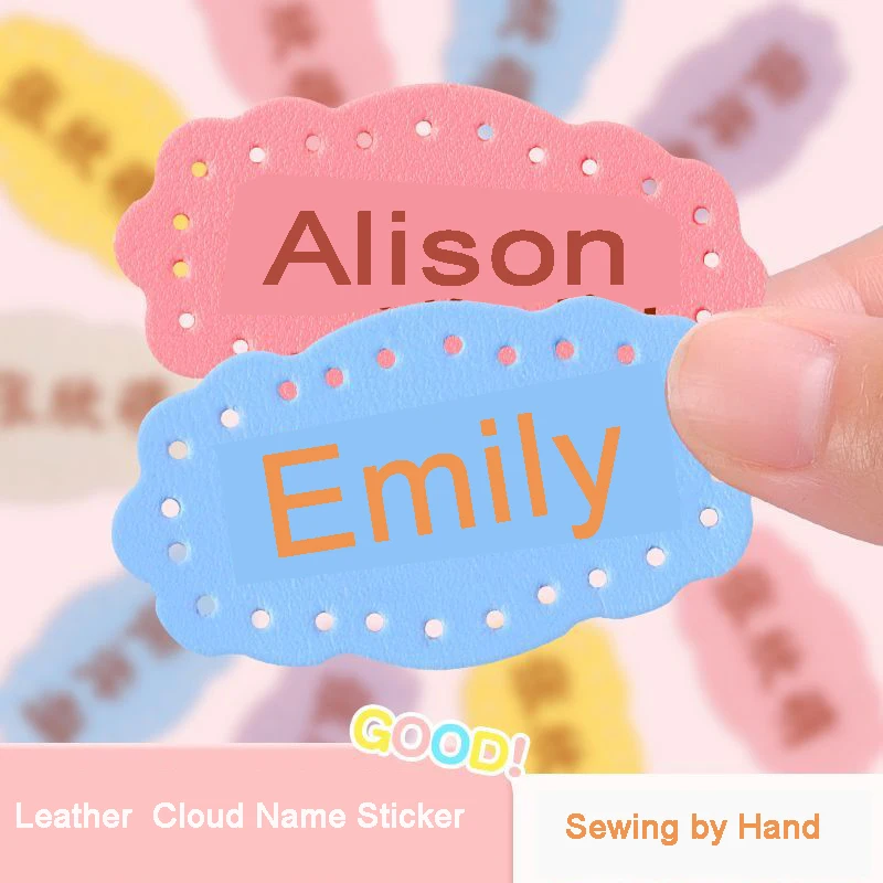 

Customized Name Label Leather Cloud Shaped Sticker Handsewn For Kids Children Laser Name Leather Clothing Bag Shoes Tag Sticker