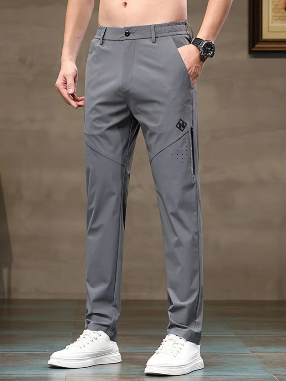 

Ice Silk Men's Casual Pants Elastic Loose Straight Cut Qui Dry Lightweight Summer Faion Urban Sle Printed Trousers