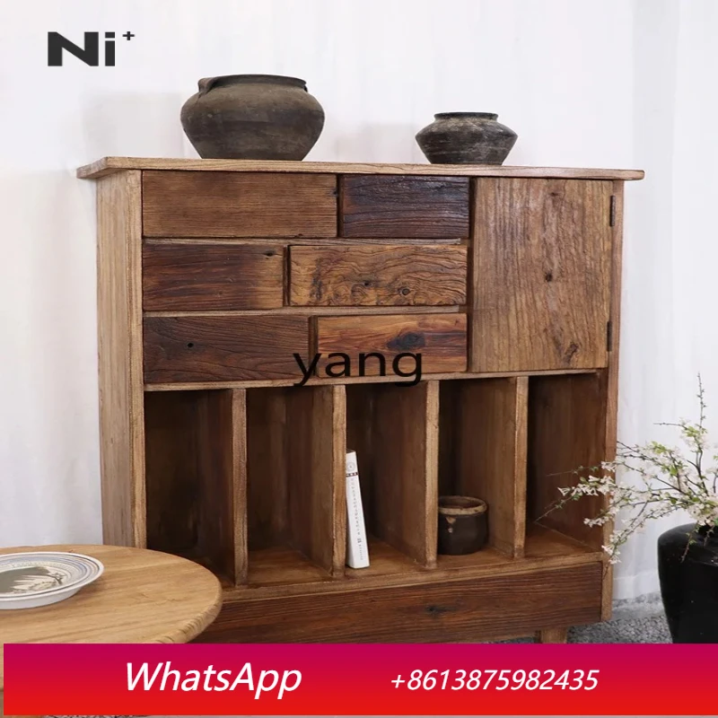 

LH solid wood dining side cabinet old elm decorative homestay furniture medieval entrance cabinet