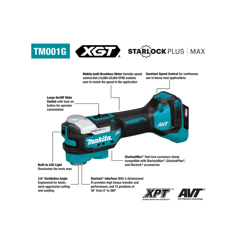 Makita TM001GZ01 Brushless Cordless Multi Tool StarlockMax XGT 40V Lithium Power Tools