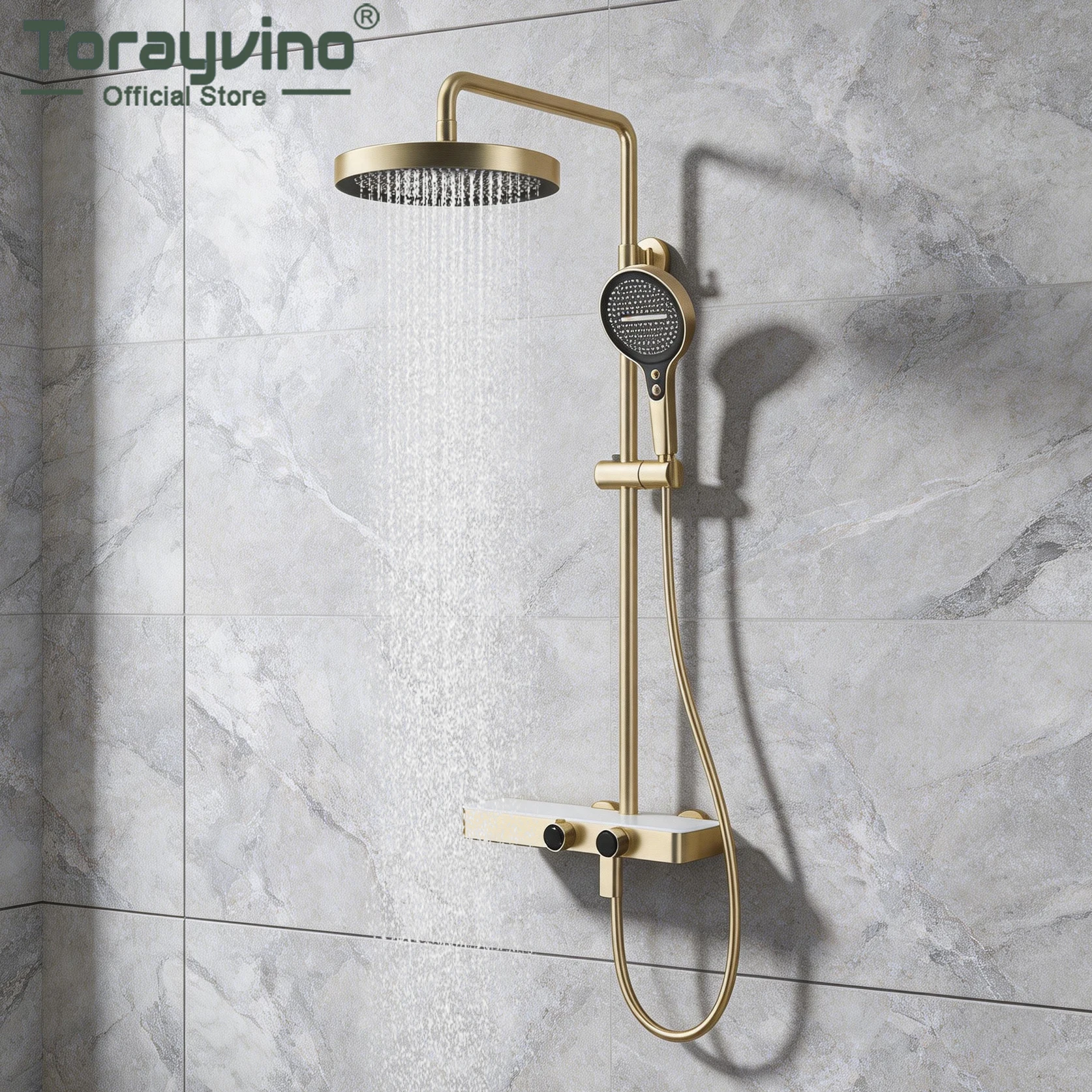Torayvino Bathroom Shower System Set Shower Faucet 3-way Rainfall Showers Mixer Multifunctional Knobbed Crane with Hand Showers