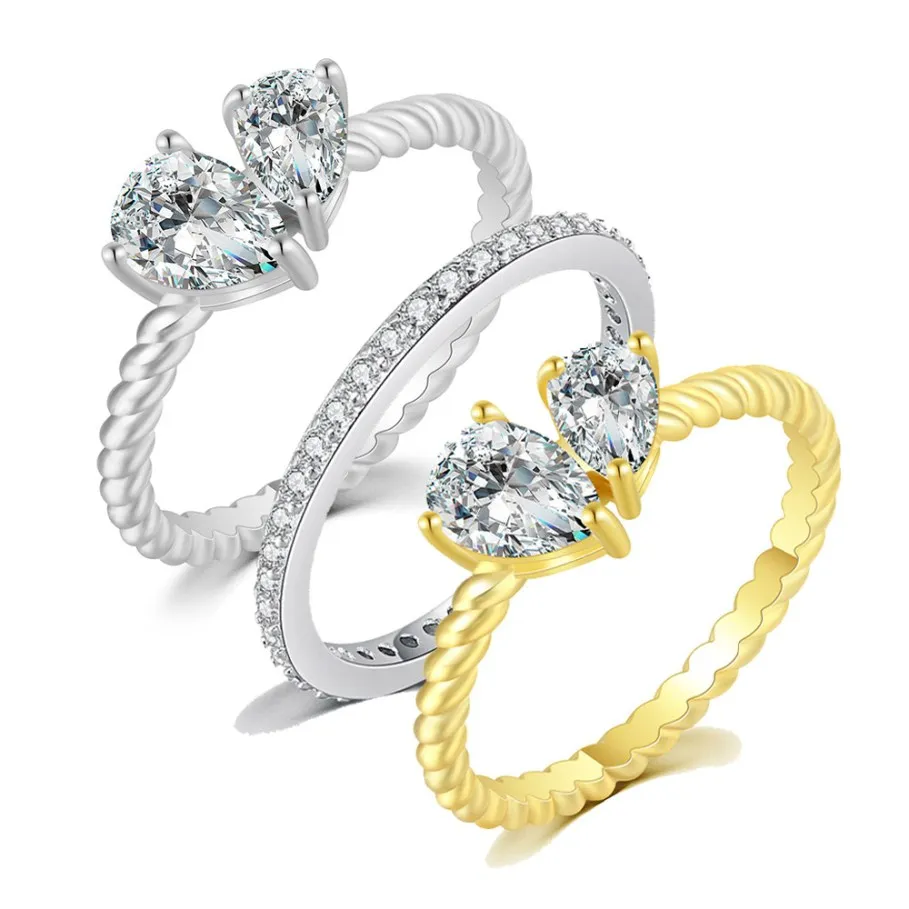 Crystal Splice Heart Rings For Women Romantic Gold Color Twist Finger Ring Valentine's Day 's Gift Fashion Engagement Jewelry