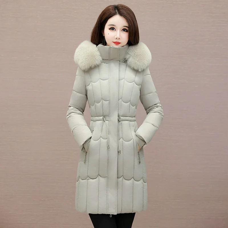 سترات نسائية للخريف والشتاء موضة كورية بياقة من الفرو الصلب وجيوب بقلنسوة وسحاب مشد سميك سترة معاطف للأسفل