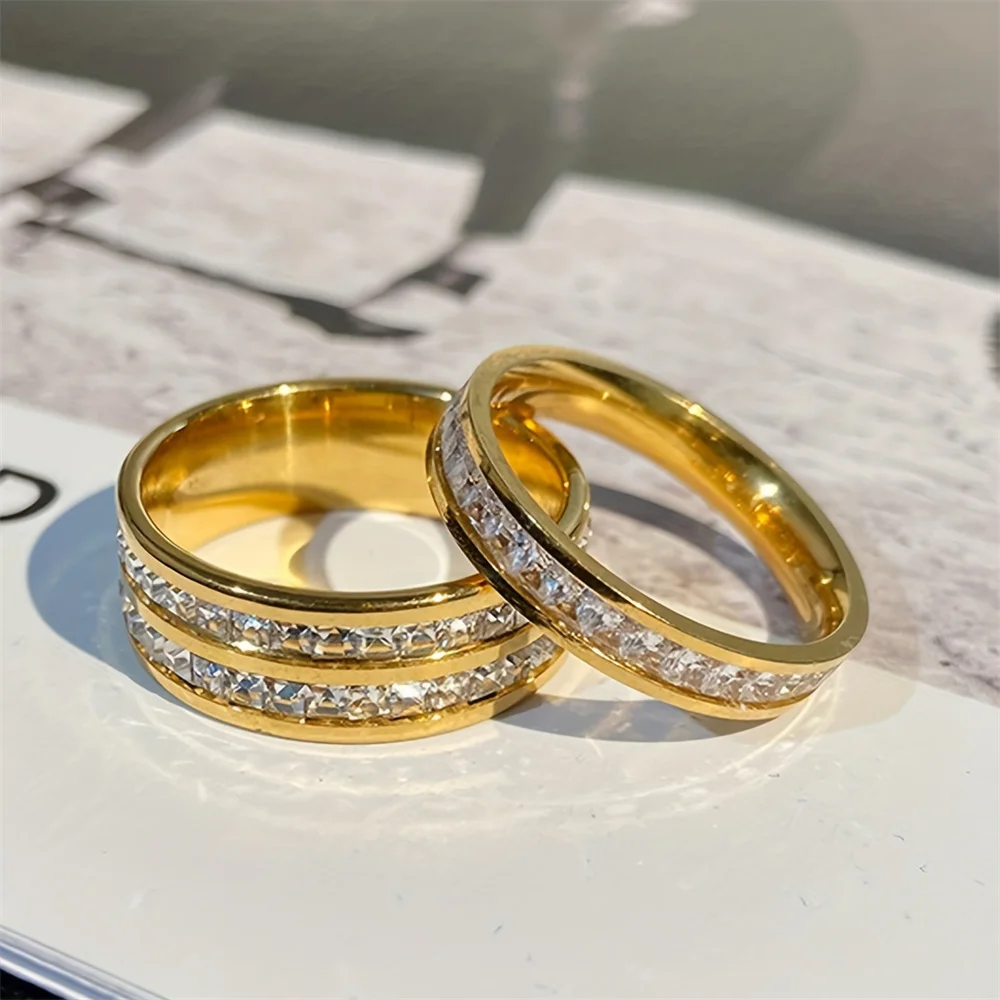 Luxuriöses Edelstahl-CZ-Ringset für Damen, Finger-Accessoire, Schmuck, klassische Mode, Hochzeit, Verlobungsgeschenk – Detail 4