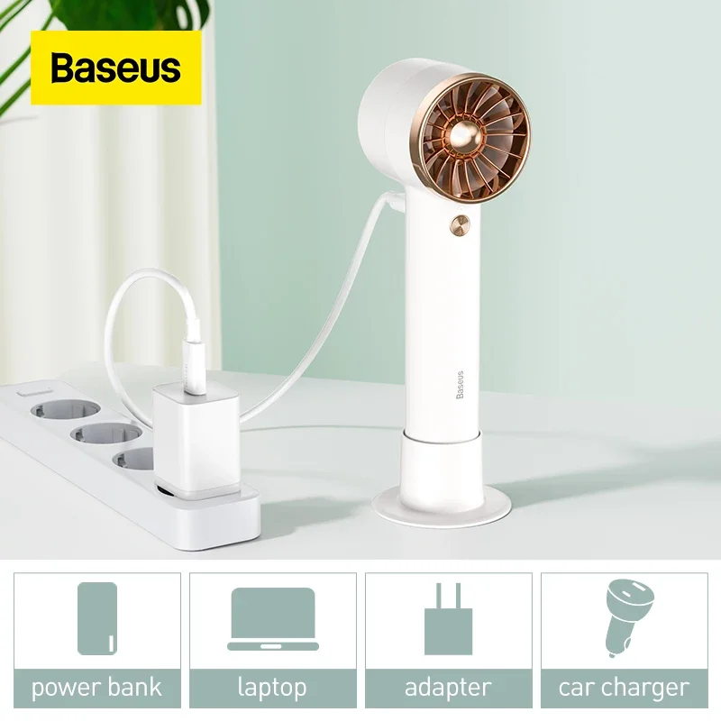 Baseus handventilator USB oplaadbare kleine bureauventilator Draagbare koeling Koelventilator voor reizen Miniventilator Handige ventilator met powerbank