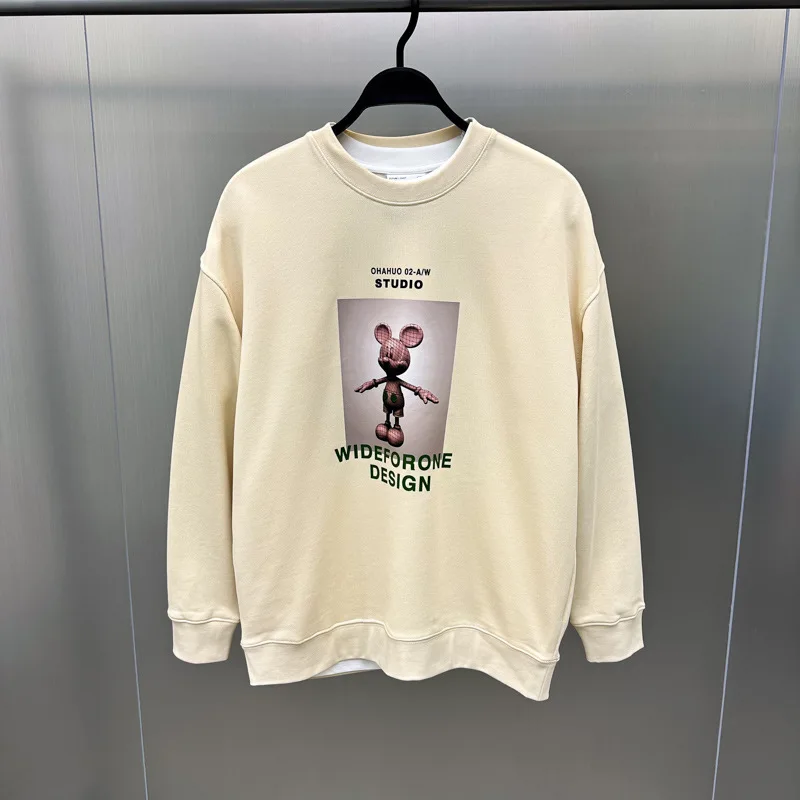 

Faionable Spring Autumn Men's Knitted round Ne Sweatirt Casual Cartoon Print Boting Couple Match Loose Fit Streetwear