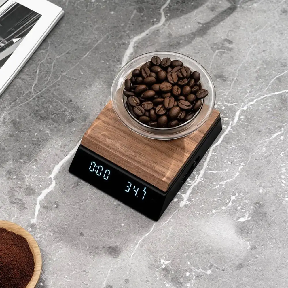 Walnut Wood Mini Wooden Tea Scale LED Portable Electronic Tea Scale Accurate Type-c Wooden Tea Balance Delicates Portioning
