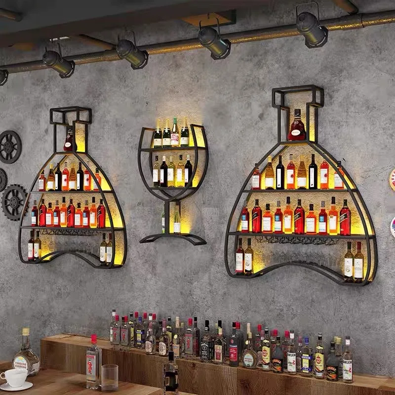 

Bar Bar Wine Cabinet Creative Industrial Style Wall Mounted Restaurant Shelf Iron Display Cup Holder Wine Holder