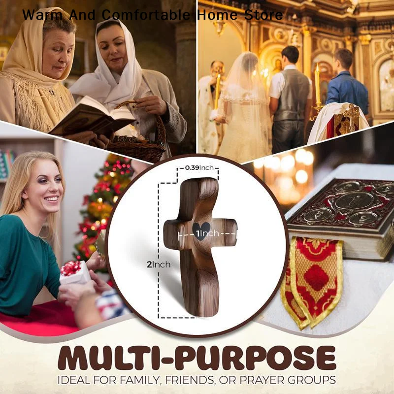 【W】Heart-shaped Black Walnut Wood Thumb Cross Solid Wood Hand-held Piece For Easter Prayer Church Decoration