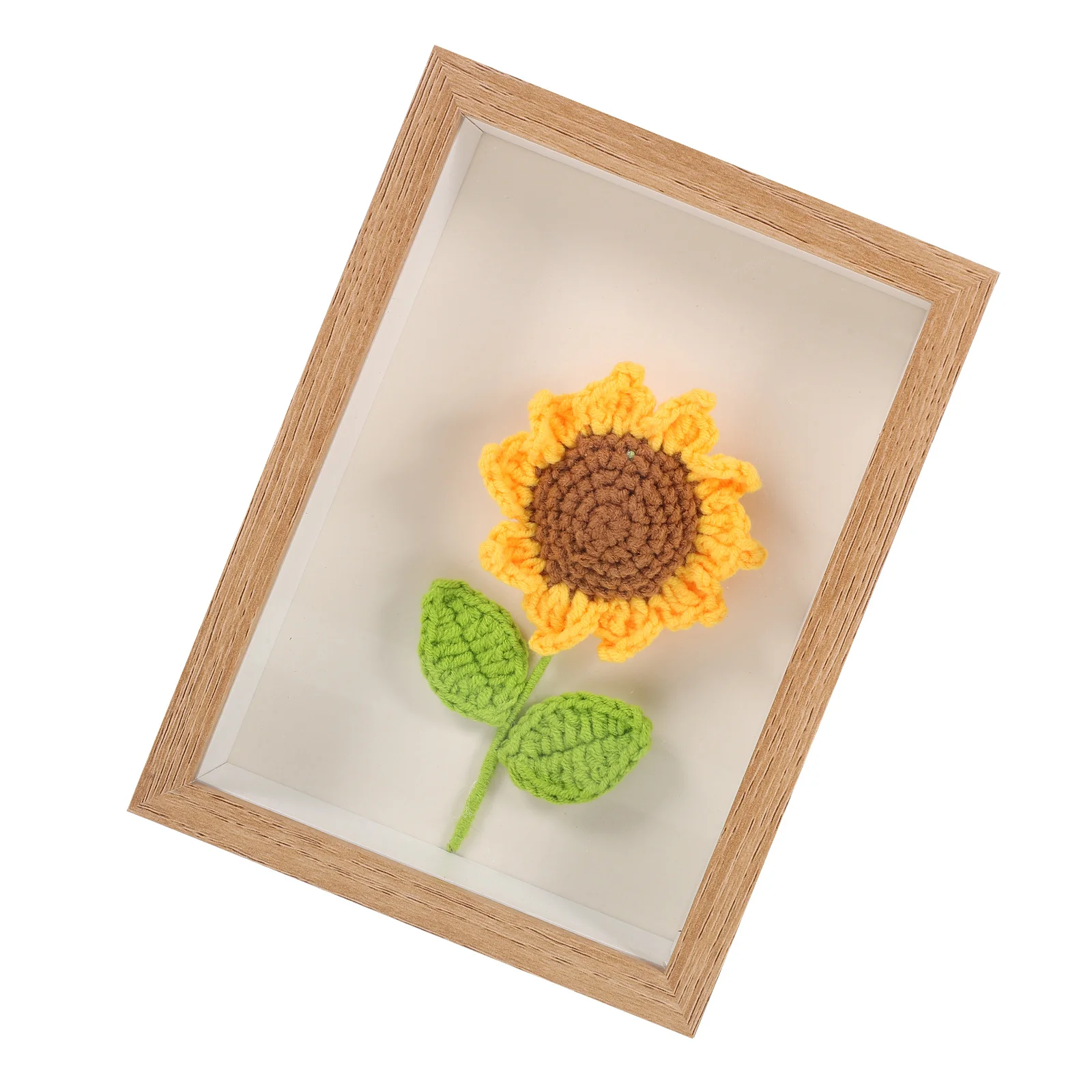 

DIY Crochet Sunflower Photo Frame Handmade Woven Wooden Picture Holder Desktop Decor Vintage Style Birthday Gift