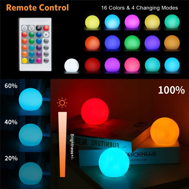 1/6pc Remote Floating Pool Lights 16Colors Outdoor Swimming LED Ball Light Waterproof Lawn Lamp Pool Toy Pond Party Garden Decor