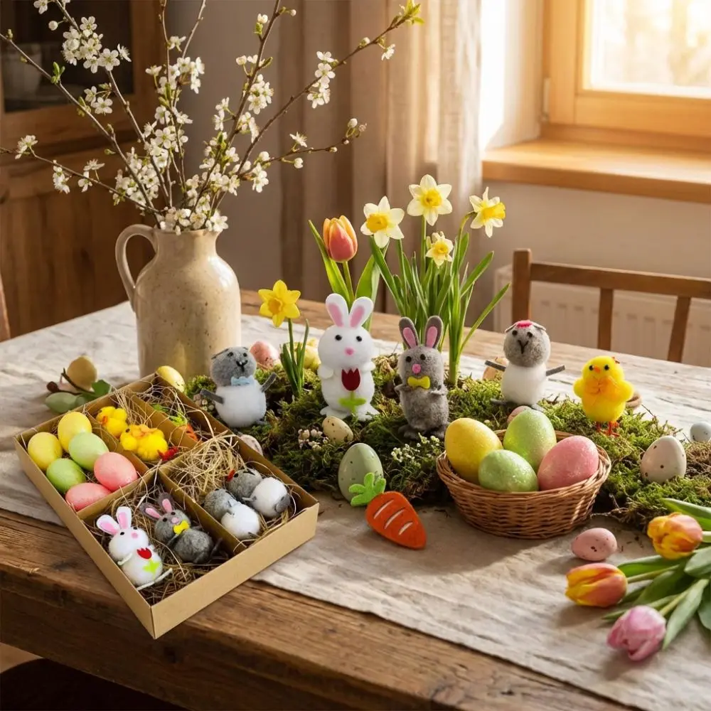

Fun Happy Easter Easter Eggs Chick Ornament Realistic Handmade Rabbit Figurine Cute Bunny Chicken Interactive Party