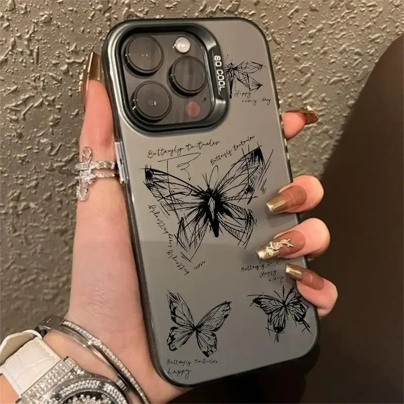 Fashion Sketch Butterfly Case Cover for Samsung Galaxy A55 A35 A54 A53 A34 A14 A15 S24 Ultra S23 S22 S21 Plus S20 FE Laser Funda