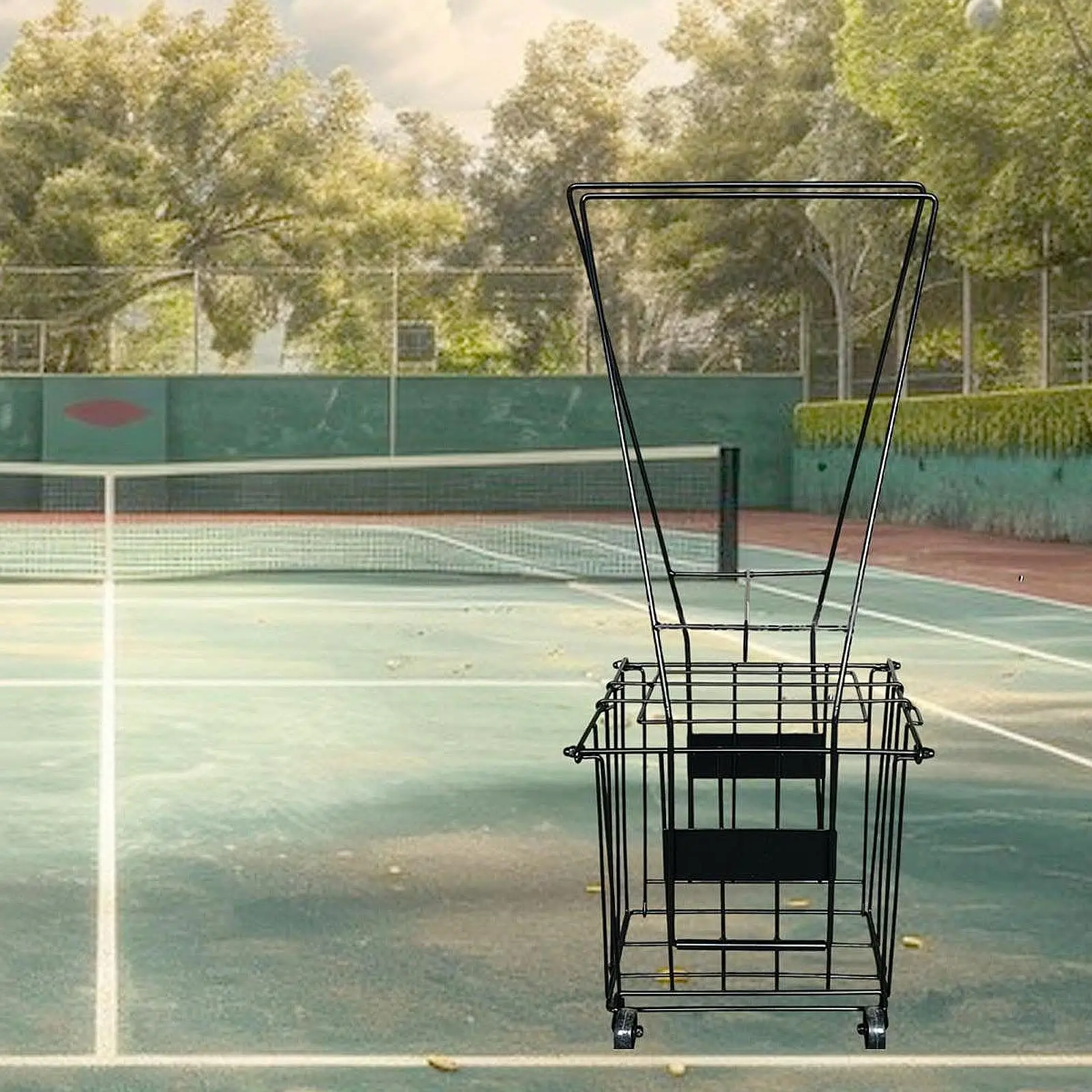 

Portable Practical Tennis Ball Basket with Wheels Iron Tennis Ball Collector for Outdoor Club Court Sports Training and Storage
