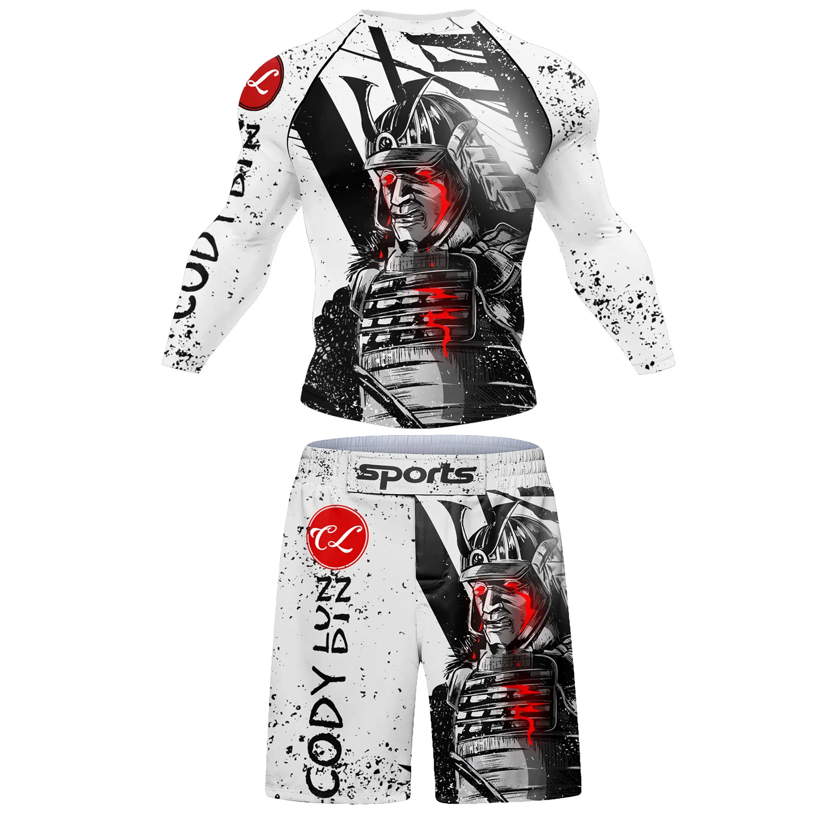 Cody Kickboxing MMA BJJ Rash Guard Sets For Men's Muay Thai Boxing T-Shirt + Shorts Wrestling MMA Long Sleeves Combat Clothing