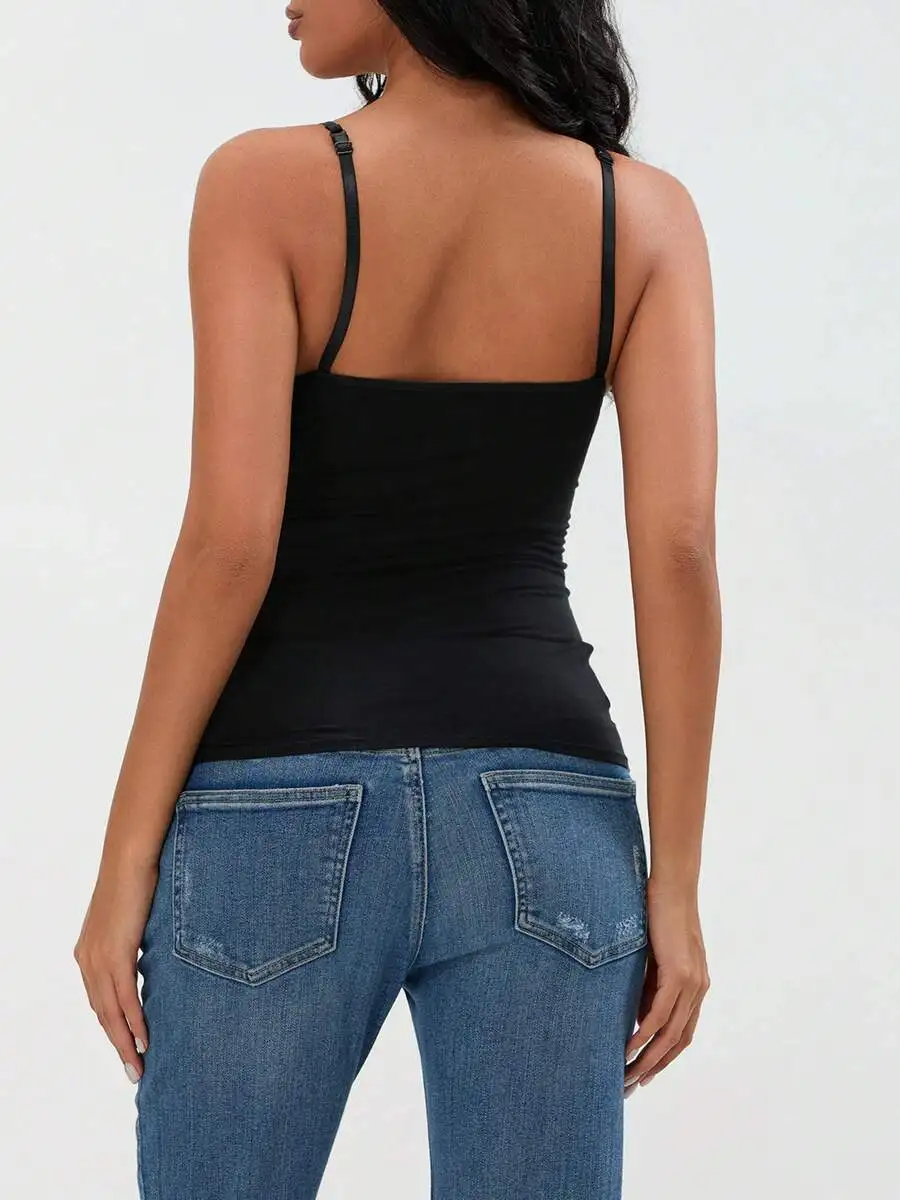 

Women Solid Color Slim Fit Sling Deep V Neck Camisole Tank Top Summer