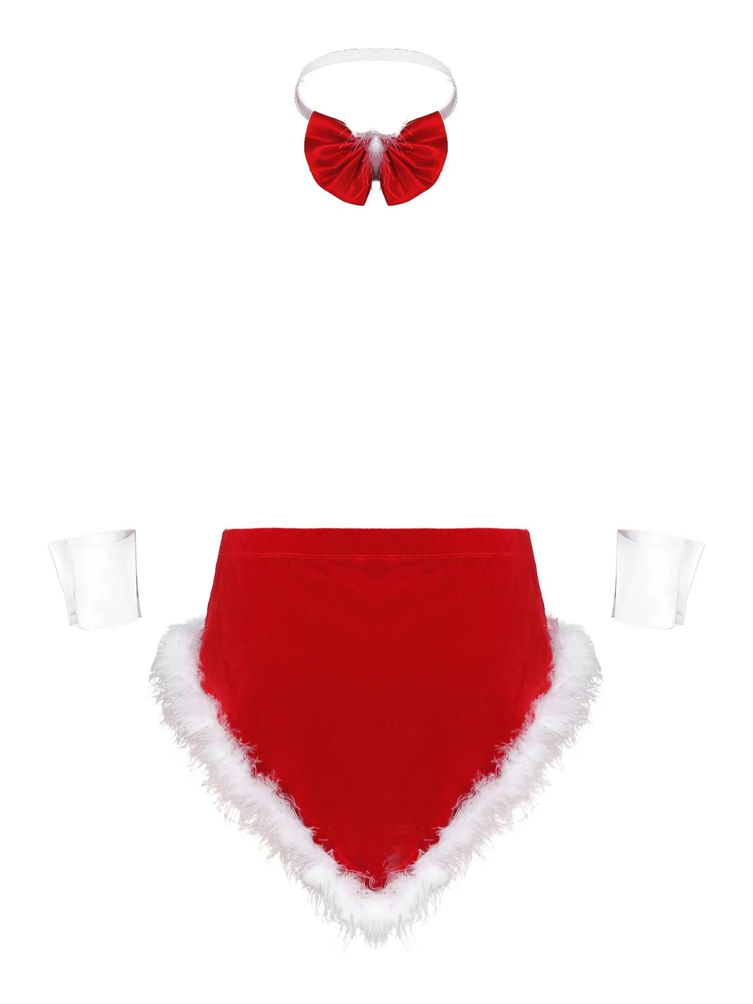 Men\'s Christmas Santa Claus Costume Bow Tie Collar Mini Skirt with Cuffs Xmas Holiday Cosplay Underwear Lingerie Set Pajamas