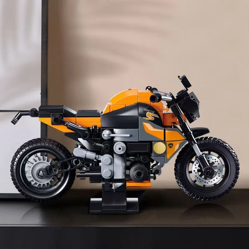 New Decade s Motorcycle Construction Orange, Small Particles, DIY, Puzzle, Suitable for Chr, 196 pieces